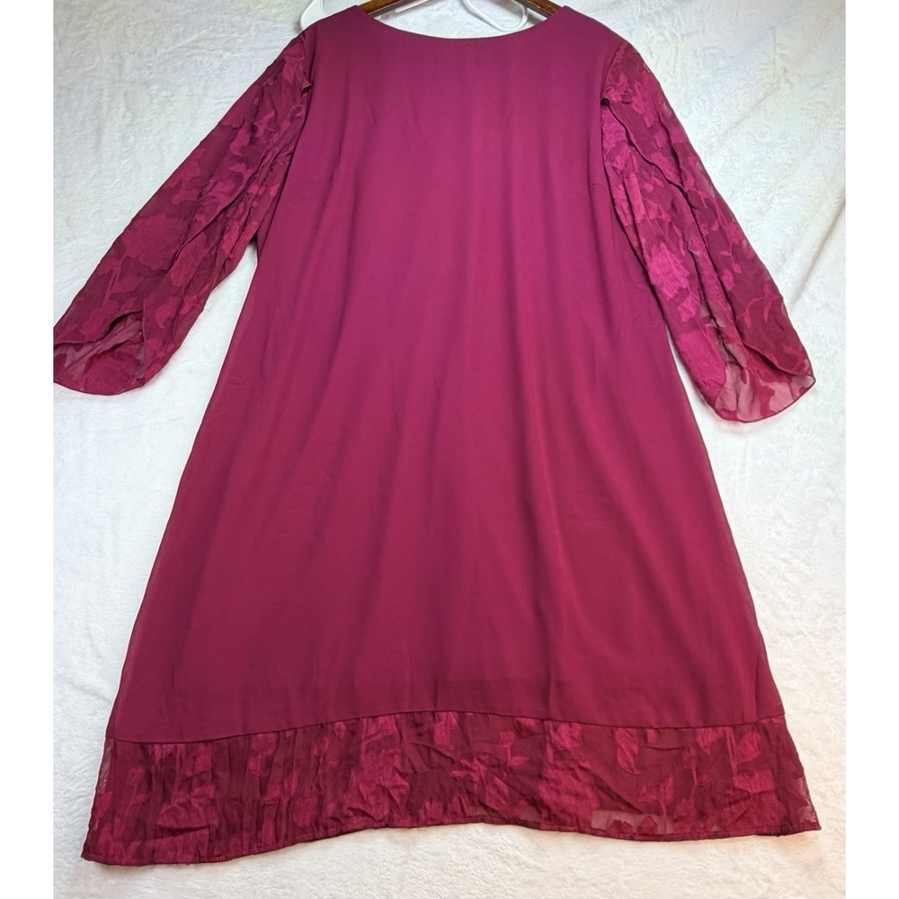Grace Karin Women Magenta Pink Chiffon Shift Dress Sheer Lace Sleeve Size‎ XL